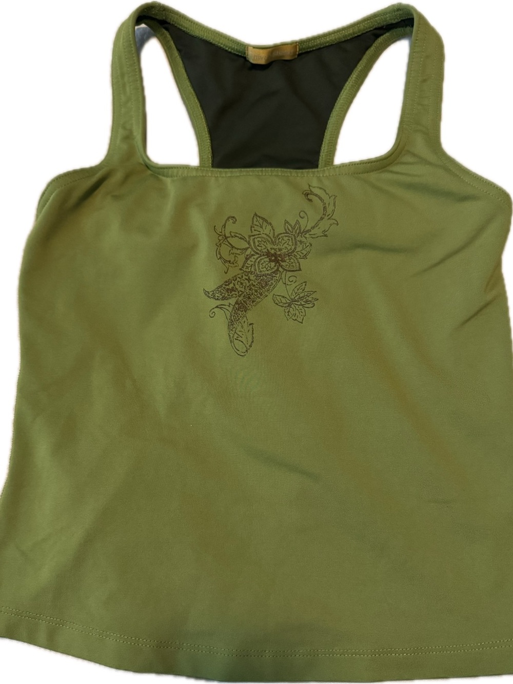 Olive Green Racerback Tank Top with Floral Graphic